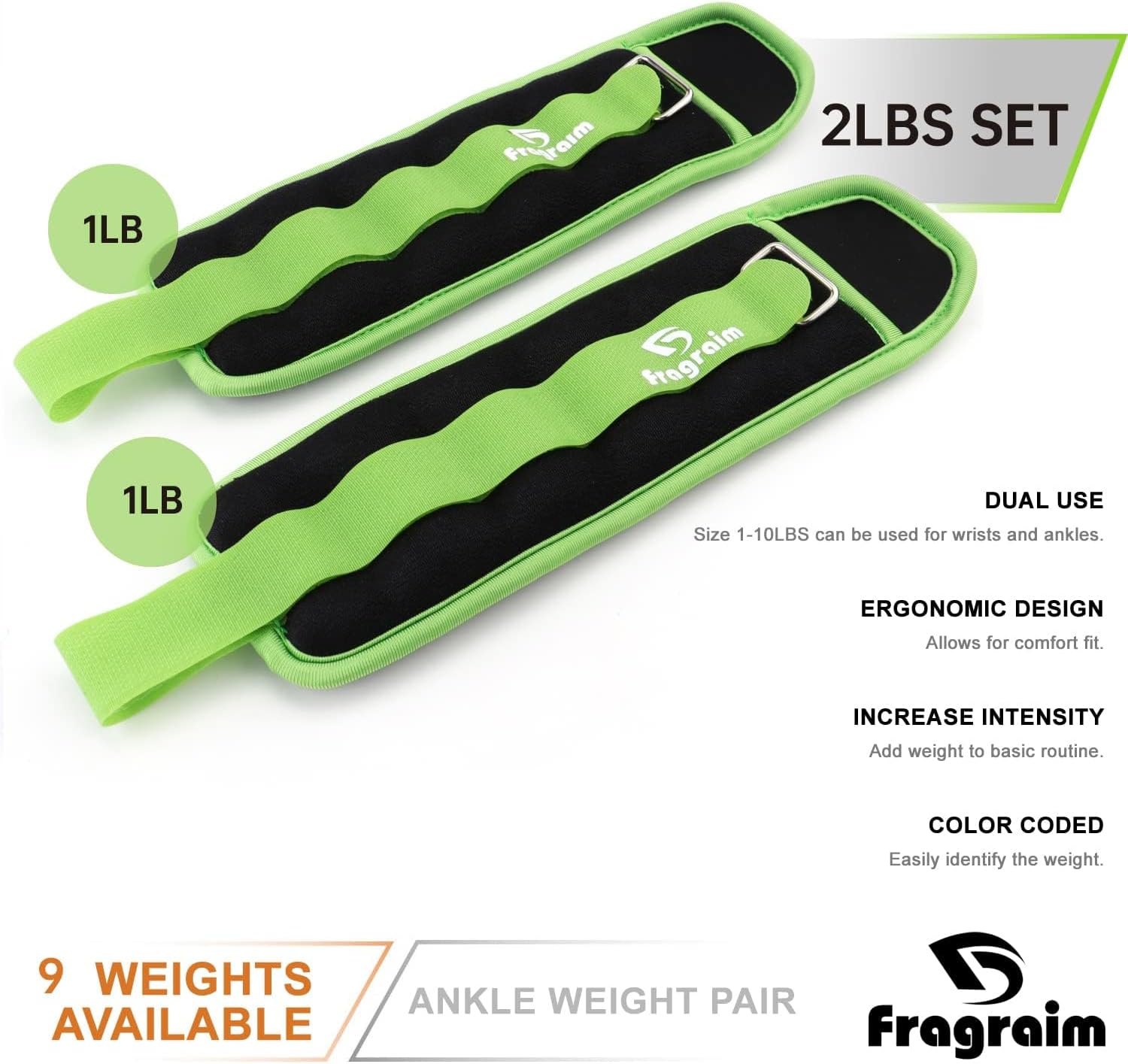 Detalle de Fragraim FSAW01green2lb Ankle Weights, 1 lb Each, Green Pair