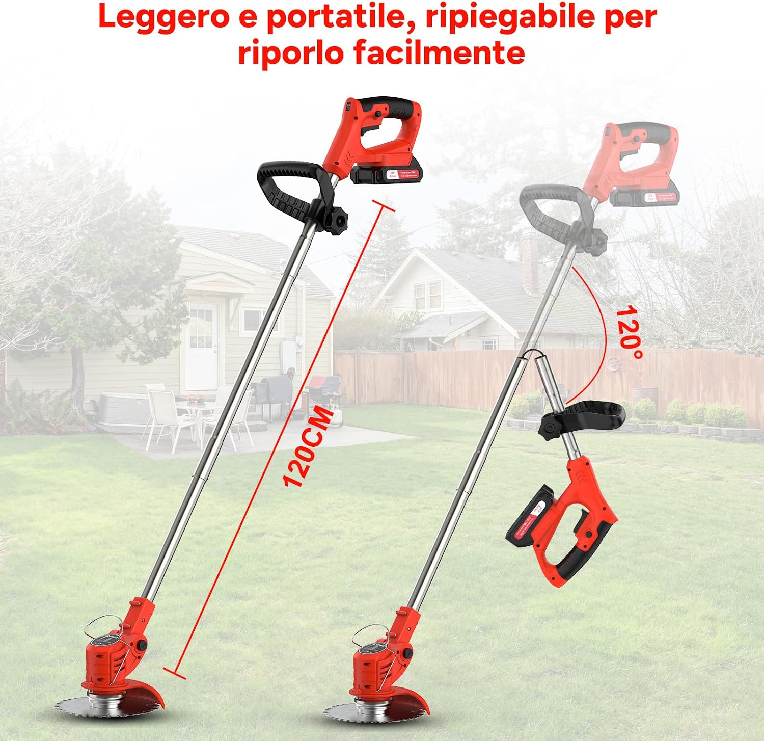 Detalle de OUTIGO Decespugliatore a Batteria 800 W con Tagliaerba Elettrico, 4 lame e asta telescopica 71–106 cm