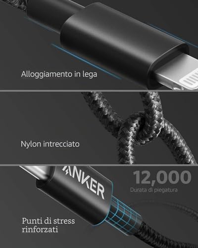 Detalle de Anker Cavo USB‑C a Lightning 1m Nylon MFi con ricarica rapida