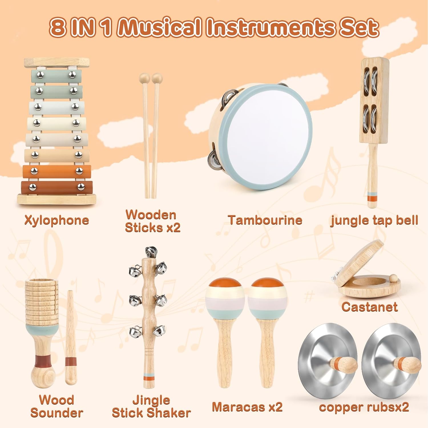Thumbnail 3 de Joyreal Kids Musical Instruments Montessori Wooden Toy Set (18M+) – Neutral boho percussion and xylophone