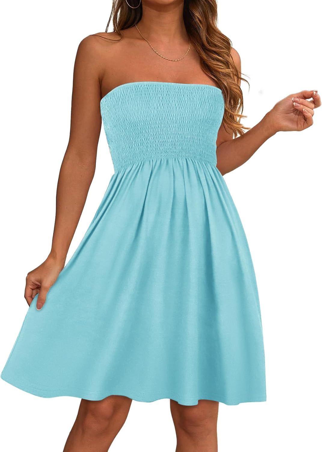 Detalle de elescat Summer Dresses for Women 2026 Strapless Casual Beach Cover Ups Tube Top Sundress