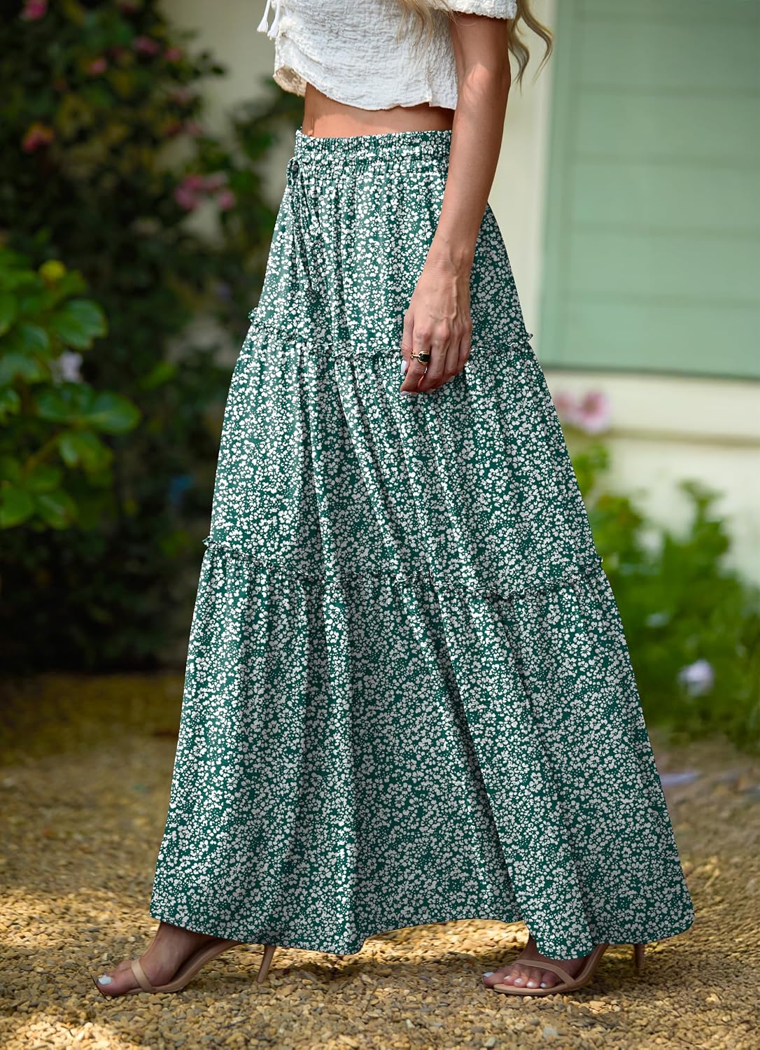 Detalle de Qixing Long Skirts for Women Pleated A-Line Maxi Skirt with Pockets