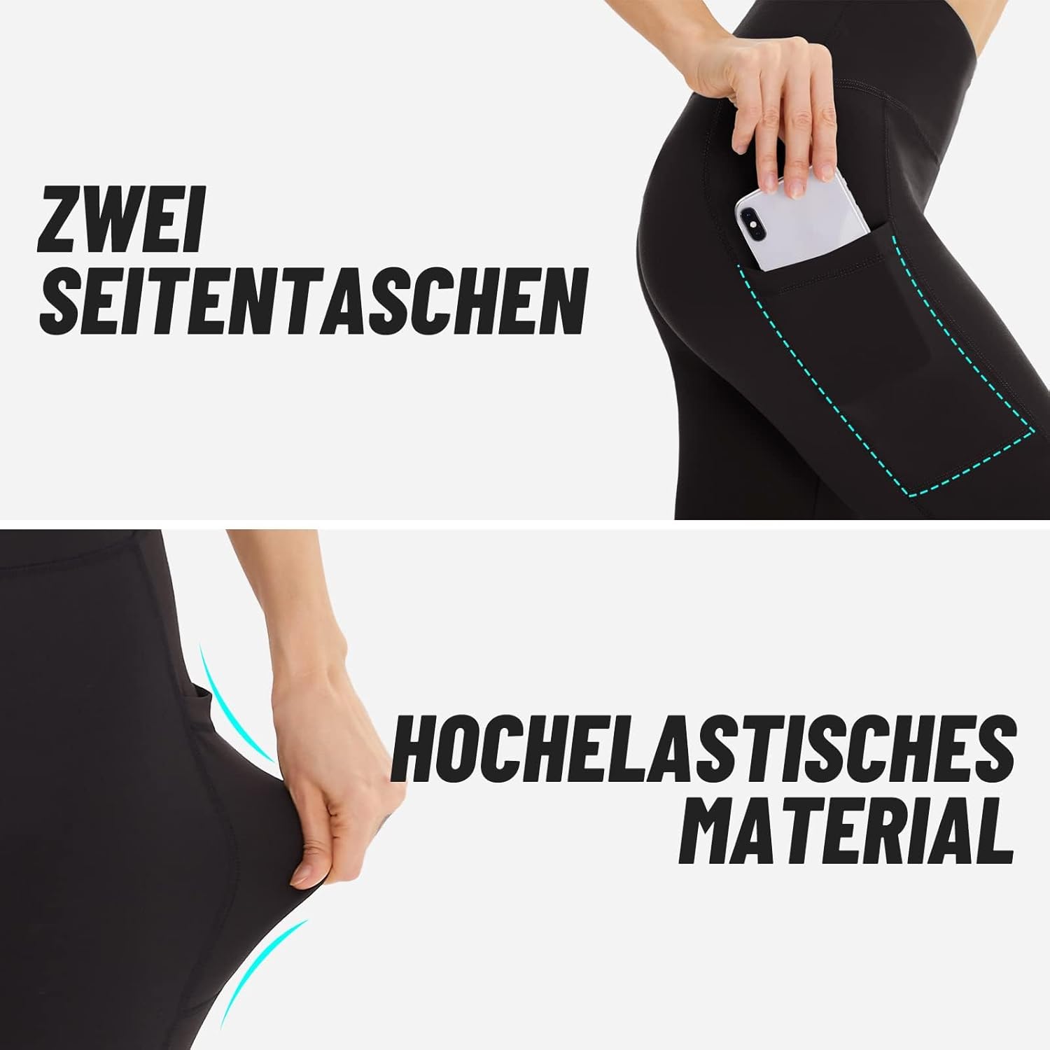 Thumbnail 3 de AMIYOYO Capri Leggings Damen mit Taschen 3/4 – High Waist, blickdicht, elastisch, 2er Pack