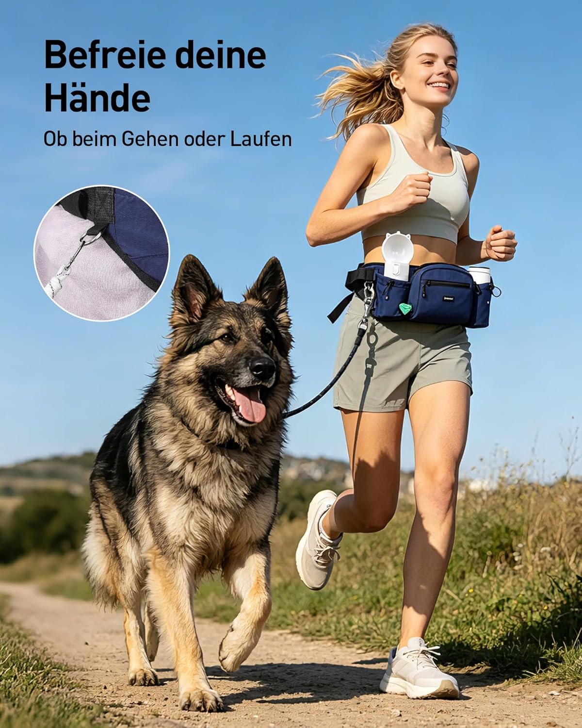 Thumbnail 6 de AGPTEK Bauchtasche für Hunde mit Leckerli-Tasche, Kotbeutel-Spender und ausziehbaren Flaschenhaltern – Blau