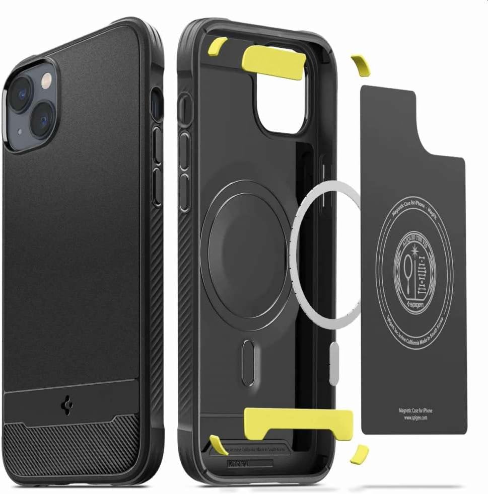 Detalle de Spigen Rugged Armor MagFit pour iPhone 14 coque MagSafe — Noir Mat