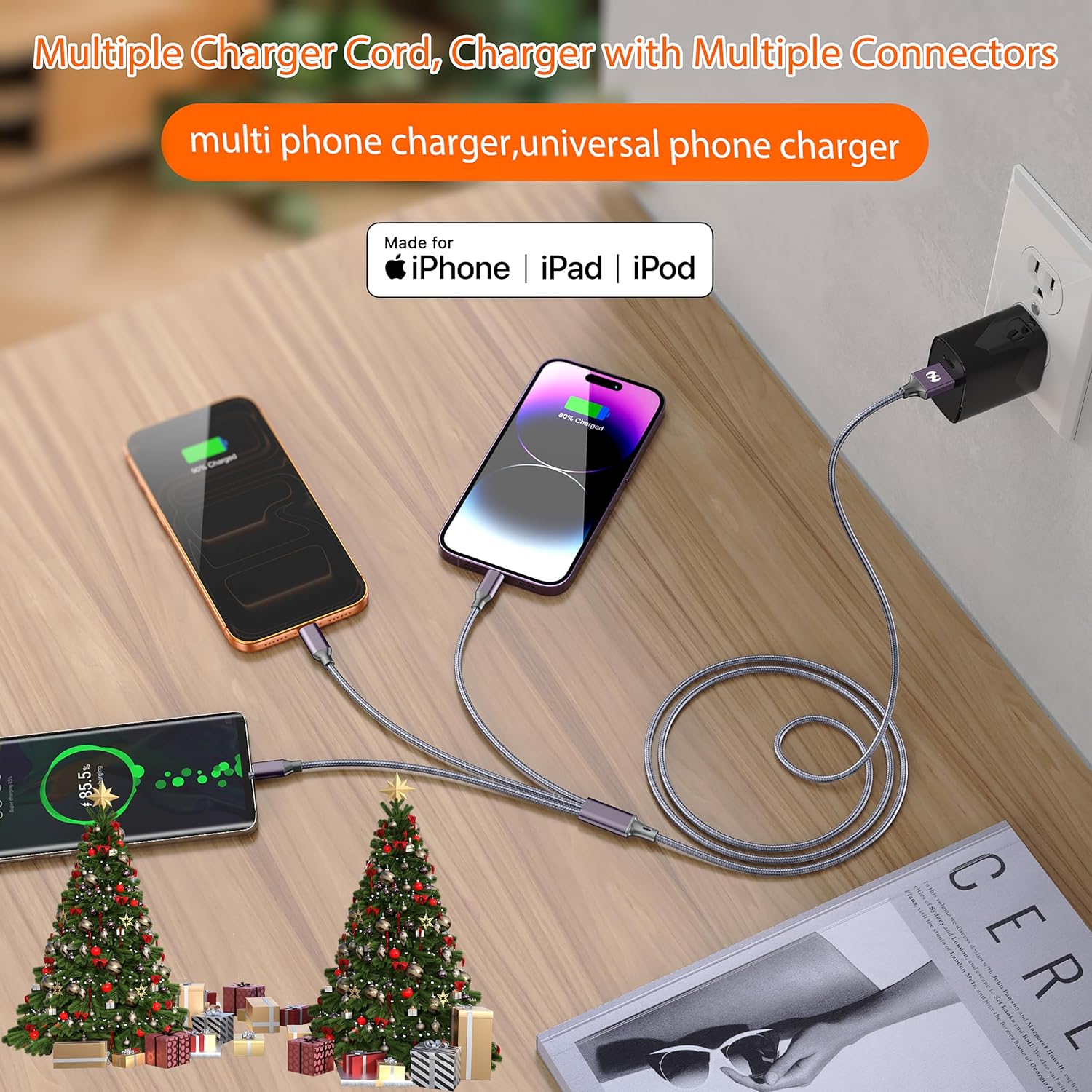 Thumbnail 5 de Multi Charging Cable (10ft 2-Pack) – 3-in-1 USB Charger Cord for Type-C, Micro USB, and Lightning Devices