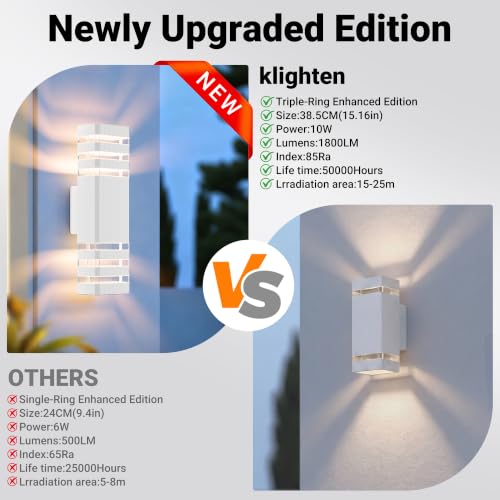 Detalle de Klighten LED Lampada da Esterno Applique GU10 Up/Down 3000K IP65, Bianco Caldo – 38,5 × 11 × 11 cm