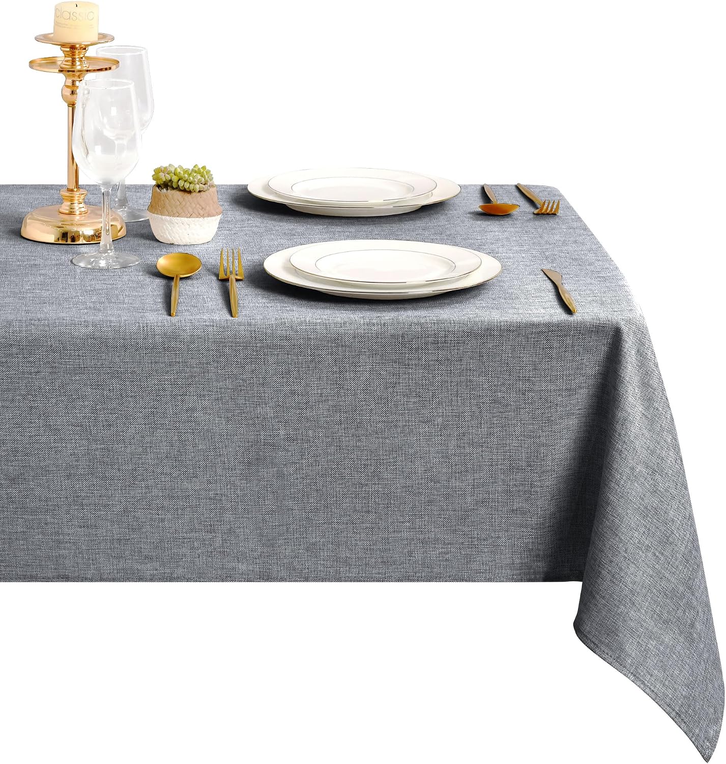 Detalle de DWCN Grau Tischdecke 135x200 cm – Leinenoptik, wasserabweisend und abwaschbar