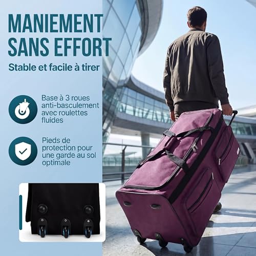 Detalle de Monzana Sac de Voyage à Roulettes Violet 85 L – Sac de Sport 70x36x34 cm, Trolley avec cadenas
