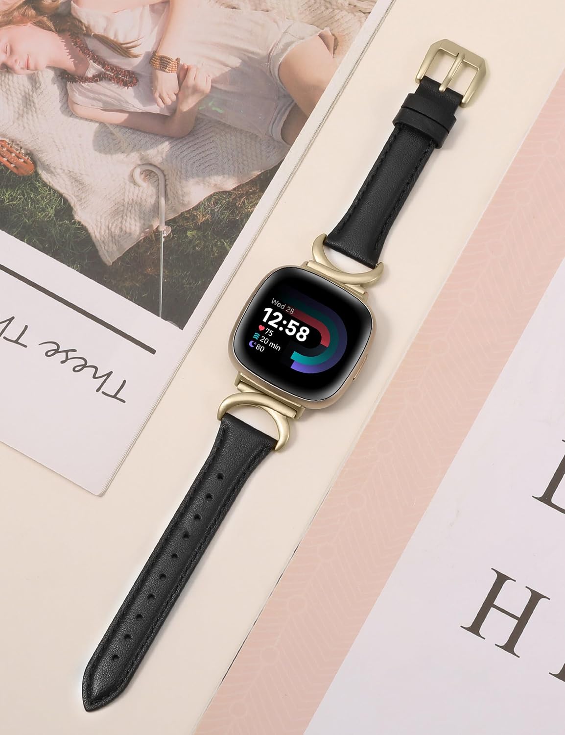 Detalle de TOYOUTHS Slim C-Shaped Leather Strap for Fitbit Versa 4 / Versa 3 / Sense 2 (Women)