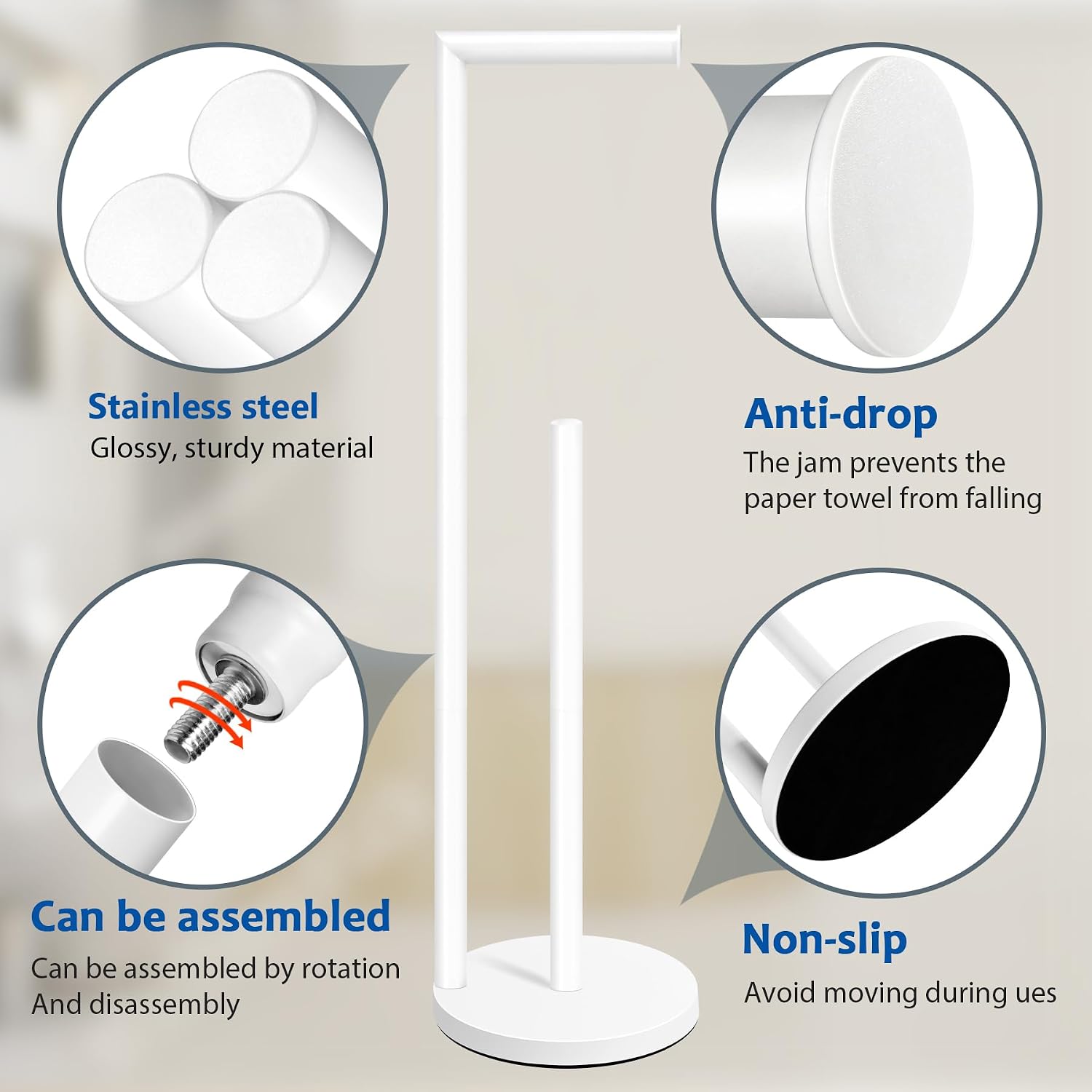 Detalle de Batoliet 025 Freestanding Toilet Paper Holder, White Metal, 4-Roll Storage
