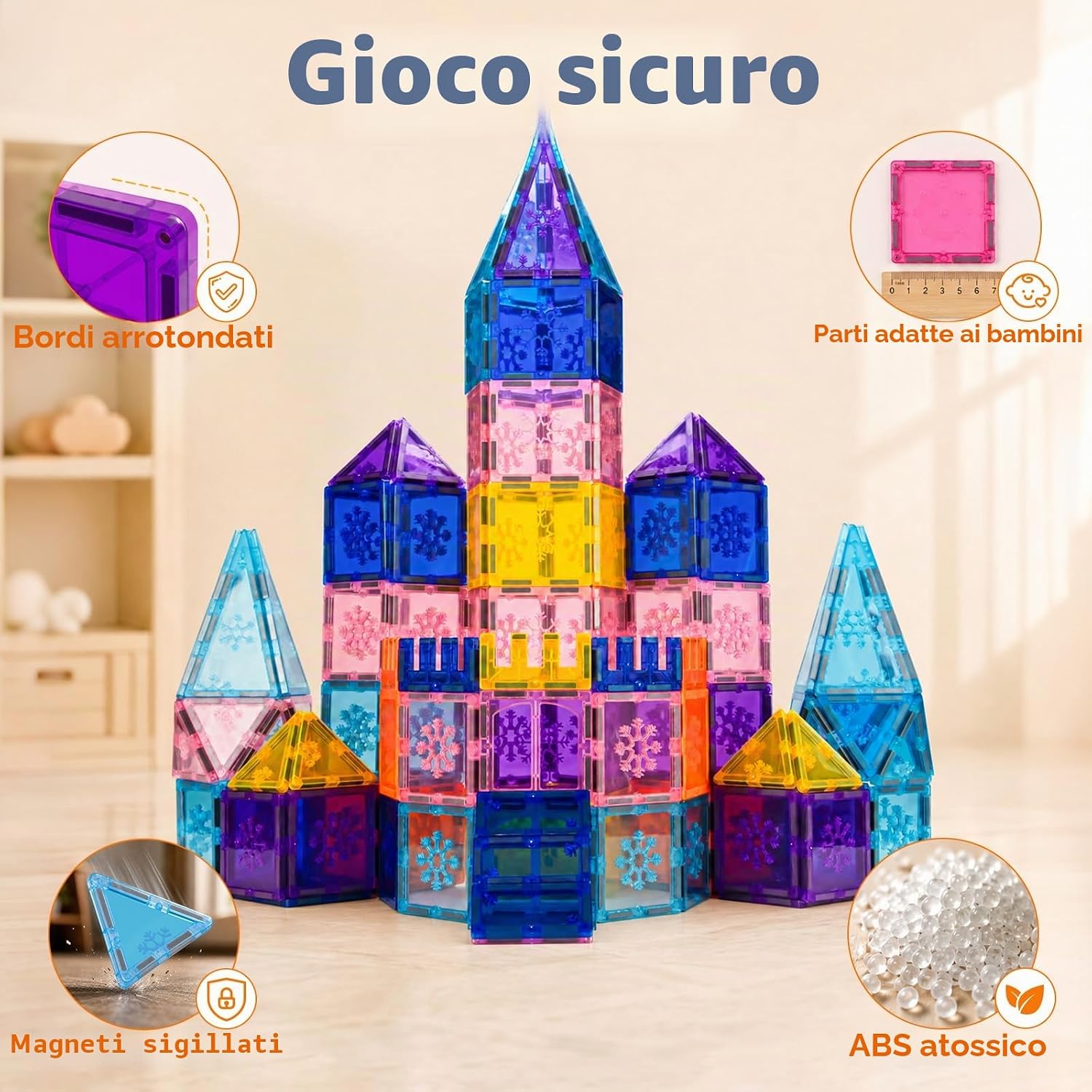 Detalle de Xekel Costruzioni Magnetiche per Bambini 100 Pezzi – Set Educativo in ABS con Basi per Veicoli