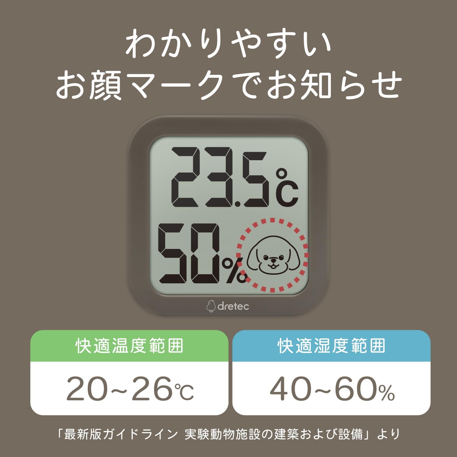 Detalle de ドリテック ここちイーワン O-443ABRPTDI ペット用温湿度計 顔表示・ブラウン