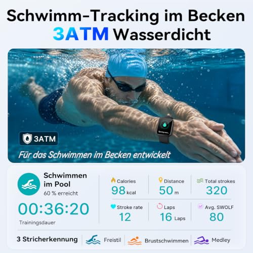 Thumbnail 1 de uaue Smartwatch mit integriertem GPS, 3ATM wasserdicht zum Schwimmen