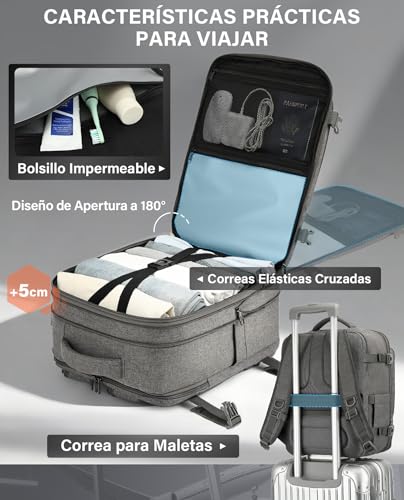 Detalle de Mochila VANKEV de cabina extensible para viaje: 32–40 L, 45x36x20–25 cm, 15,6'' portátil