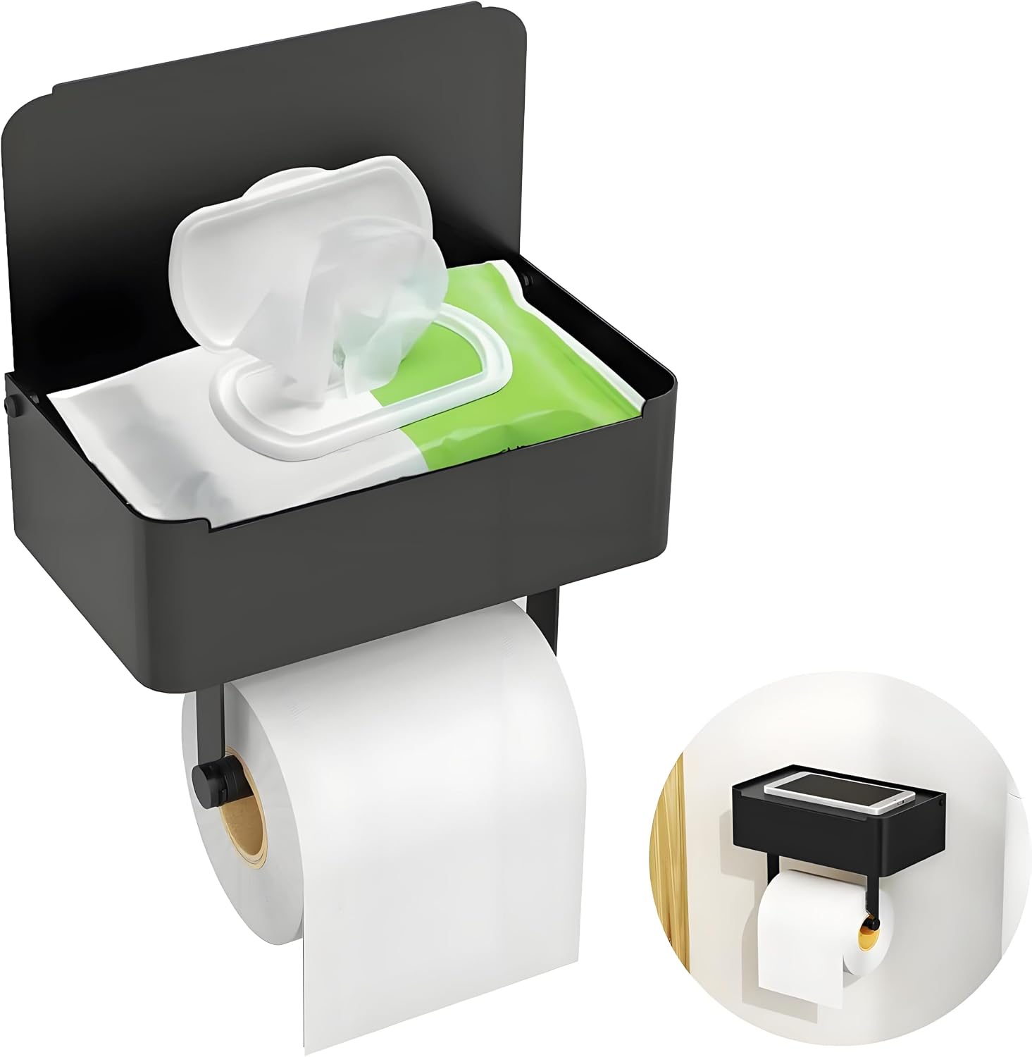 Detalle de Gypie Toilettenpapierhalter 3-in-1 Edelstahl Schwarz