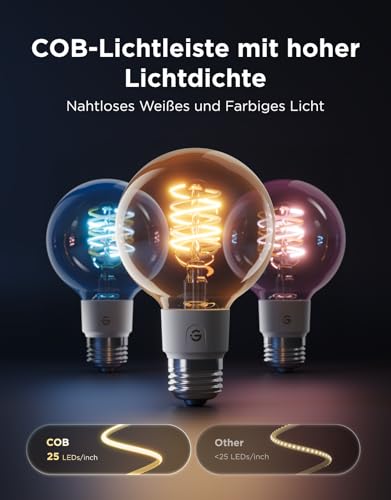 Detalle de Govee Smart Edison Glühbirne E27 G80 (2 Stück) – RGBWW Vintage LED mit Matter & Google Assistant