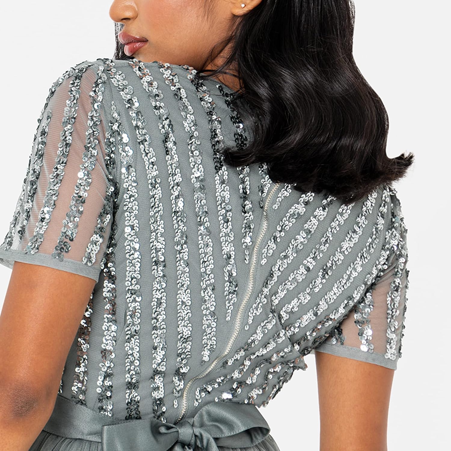 Detalle de Damen Ballkleid Abendkleid mit V-Ausschnitt, Maxi-Länge & Pailletten – ideal als Hochzeitsgast