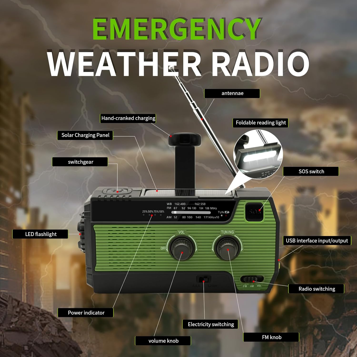 Detalle 2 de Wind Up Solar Radio SOLARBABY Emergency Radio though self-powered with 4000 mAh battery