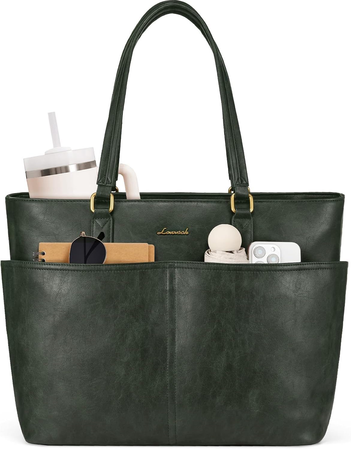 Thumbnail 6 de LOVEVOOK 15.6-Inch Laptop Bag for Women — Vintage Vegan Leather Work Tote with Cup Holder