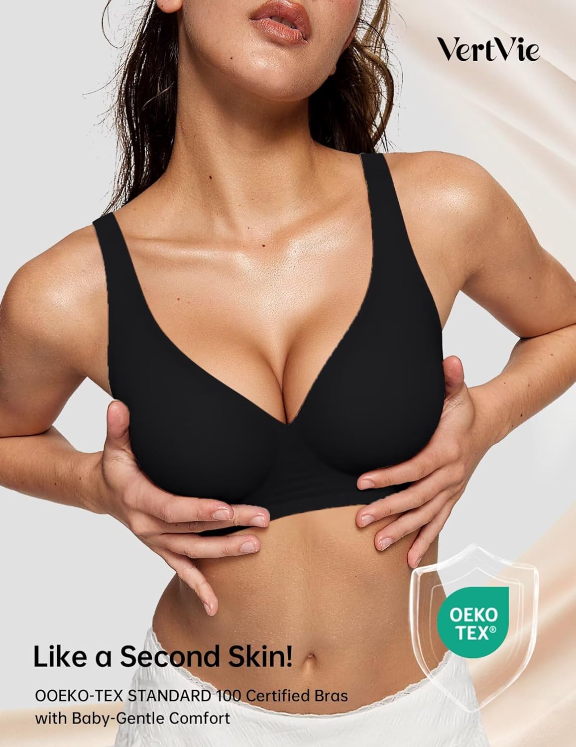 Detalle de Vertvie Jelly Wireless Push Up Plunge Seamless T-Shirt Bra (No Underwire, Full Coverage)