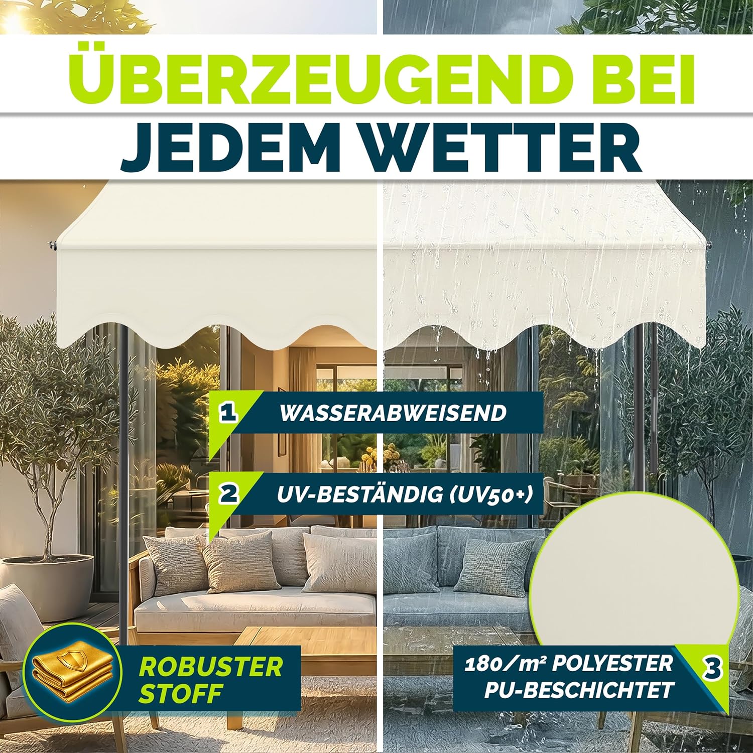 Thumbnail 3 de Tillvex Klemmmarkise mit Handkurbel – Balkonmarkise ohne Bohren, 250 cm breiter Sonnenschutz