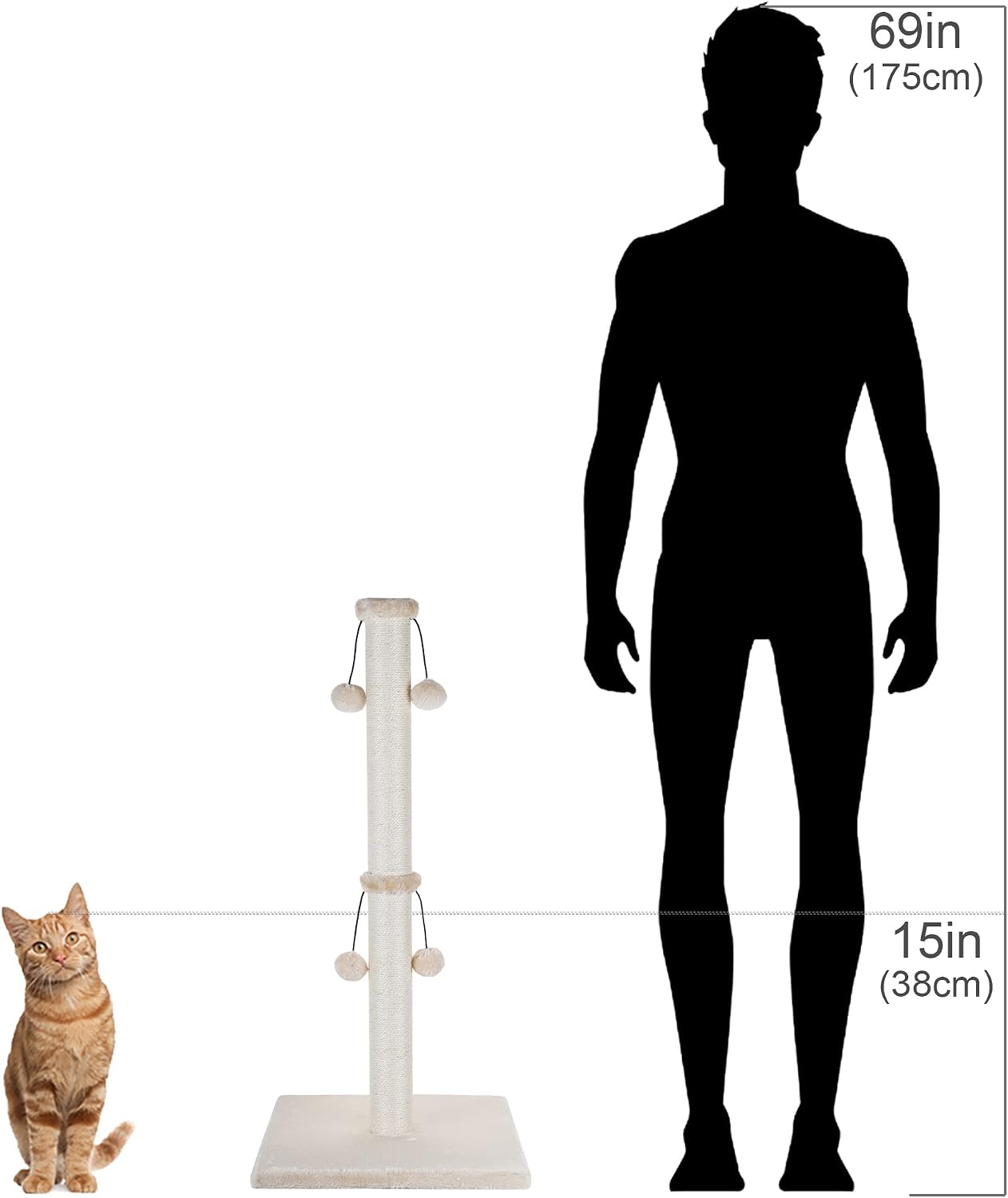 Thumbnail 6 de Dimaka 86cm Cat Scratching Post with Teasing Toy Ball (Natural Sisal, White/Grey)