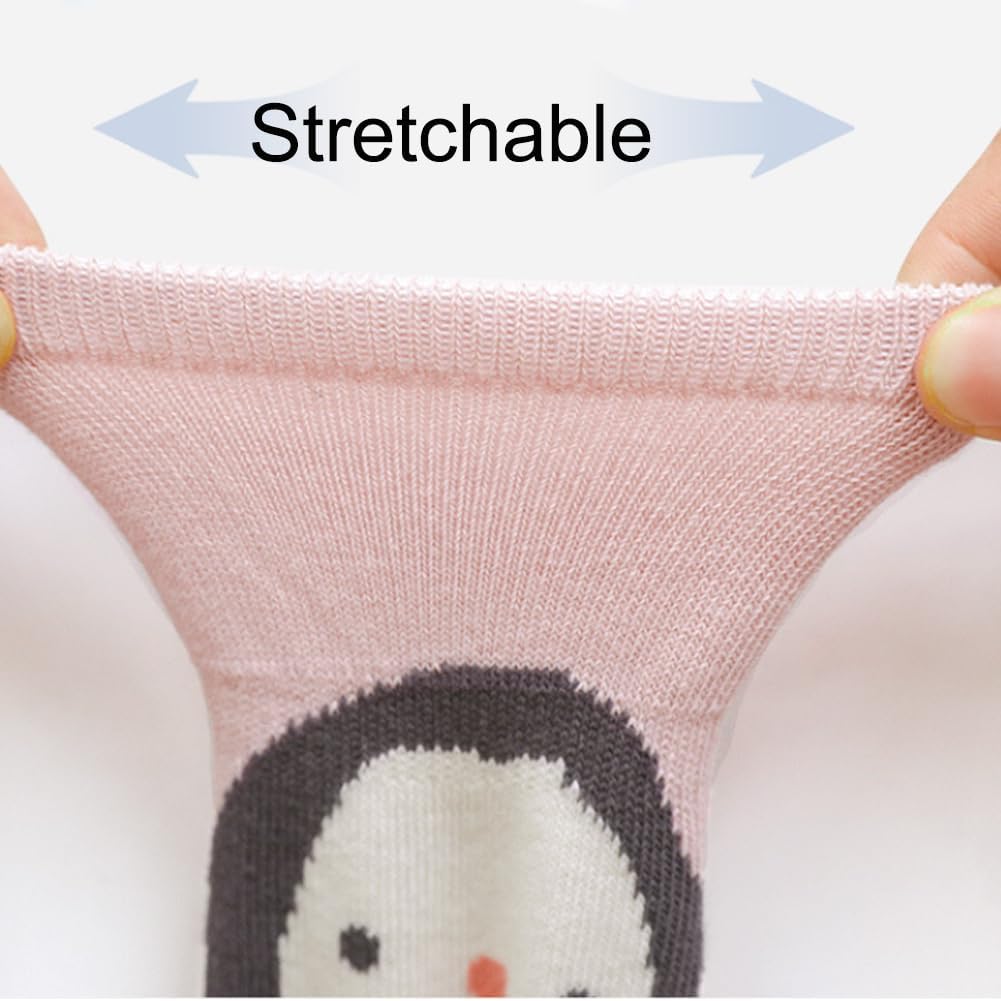 Detalle de Exemaba Baby Socks with Grips for Girls Boys – 5 Pairs, Cute Animal Cartoon, Anti-Slip Toddler Socks