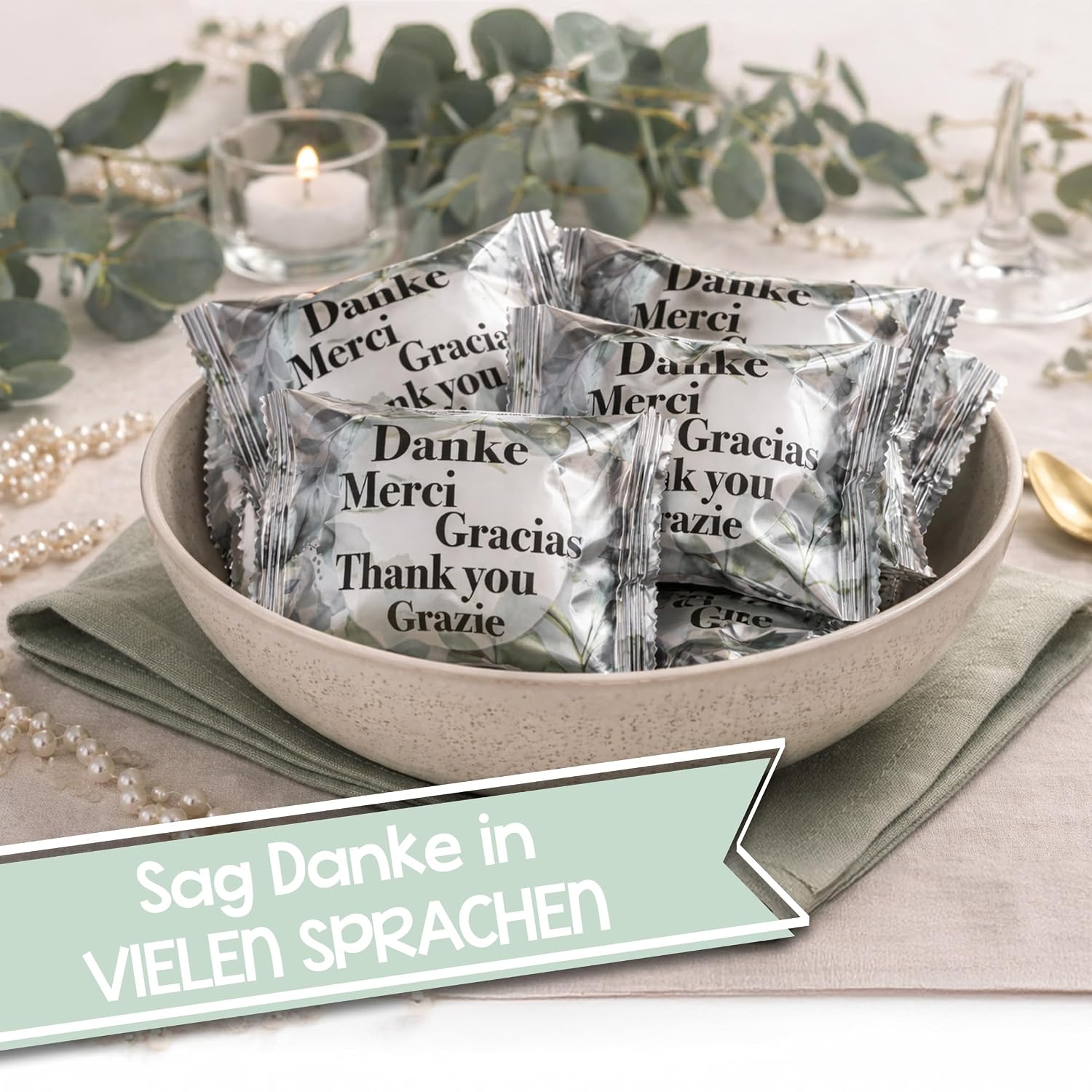 Detalle de FOOD crew 60 Glückskekse „Danke“ – vegane Glückskekse in Geschenkbox, einzeln verpackt