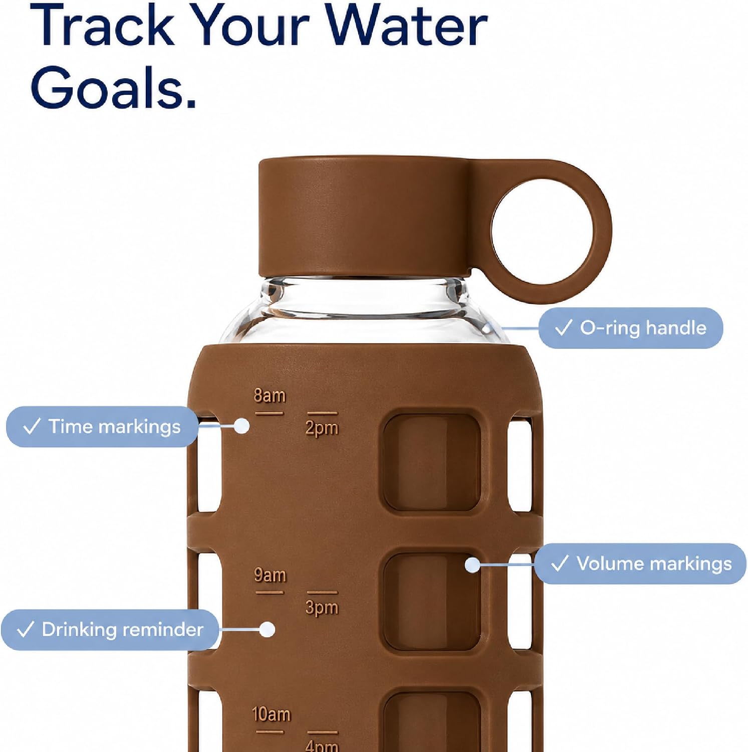 Detalle de purifyou PGWB-32EB 32 oz Glass Water Bottle with Time Markers and Silicone Sleeve