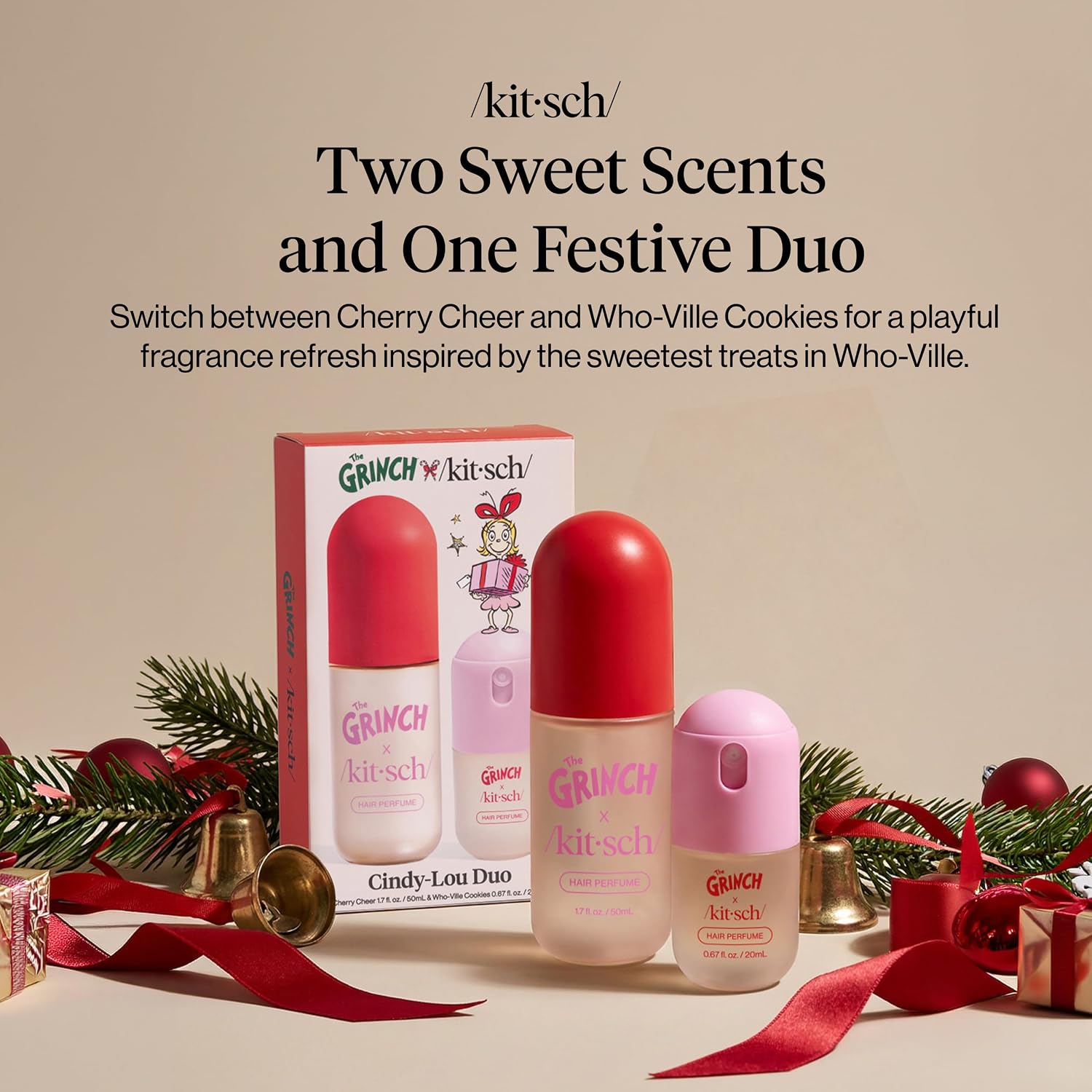 Detalle 2 de Kitsch The Grinch x Cindy-Lou Hair Perfume Duo, 50 mL & 20 mL, Two Scents