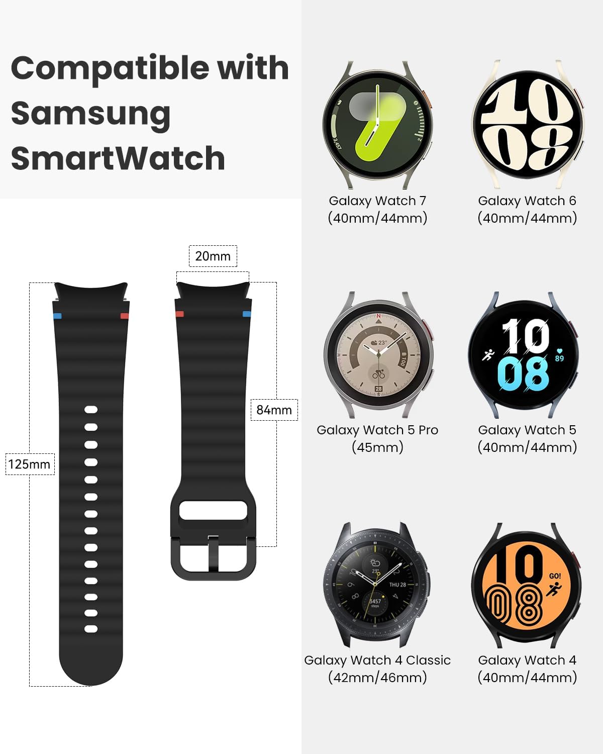 Thumbnail 1 de Yoohoo 20mm Silicone Watch Straps for Samsung Galaxy Watch 7/6/5/4 (and FE/Classic/Pro) – No-Gap Sport Bands