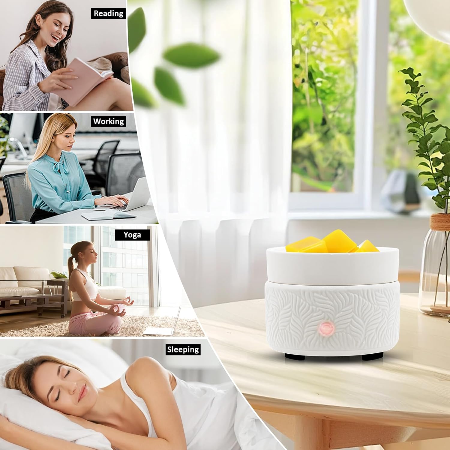 Thumbnail 4 de Dialan’s Electric Wax Melts Candle Burner 3-in-1 Ceramic Wax Warmer (Embossed Leaves)
