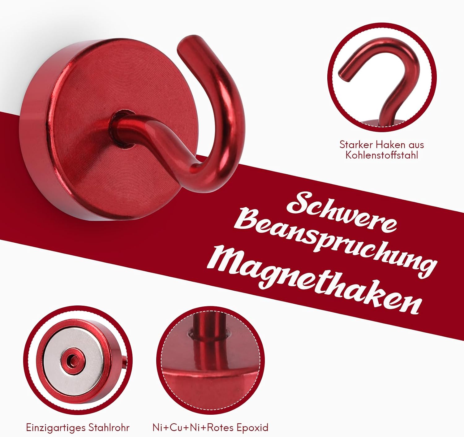 Thumbnail 3 de Neosmuk Magnethaken 18 kg – Extra starker Magnet-Haken für Spind, Heckzelt und Werkstatt, rot