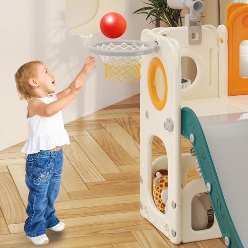 Detalle 2 de hoopyosms Tobogán Infantil con Escalera y Baloncesto