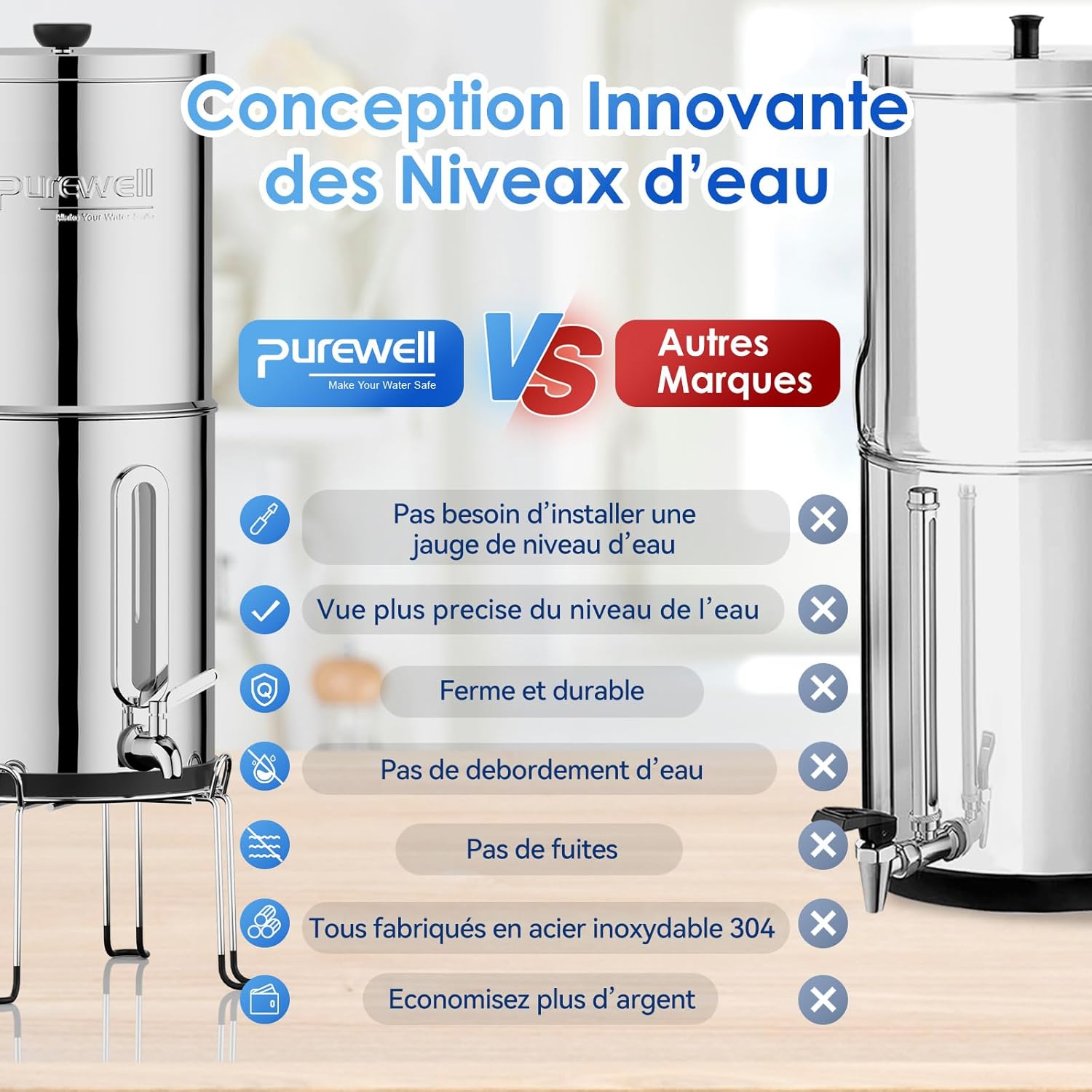 Thumbnail 6 de Purewell Filtre à Eau par Gravité 8,5L – Système de Filtration Familial avec Charbon Actif