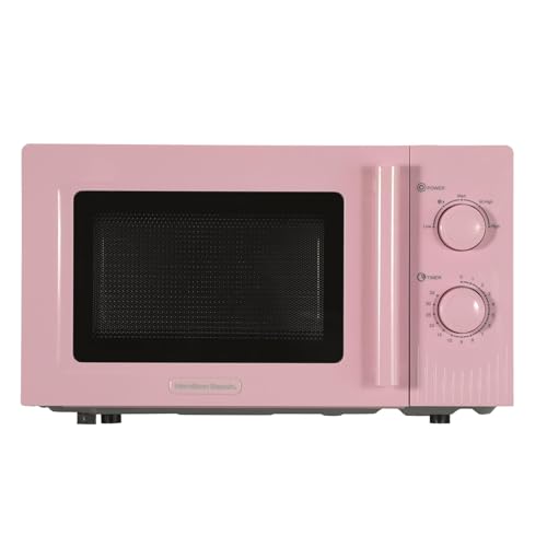 Detalle de Hamilton Beach HBMX20F Microwave – 20L, 800W, Flamingo Pink (Manual Dial)