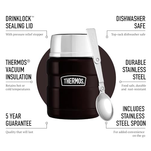 Detalle de Thermos Stainless King Matt Black Food Flask (470ml) – 9h Hot / 14h Cold