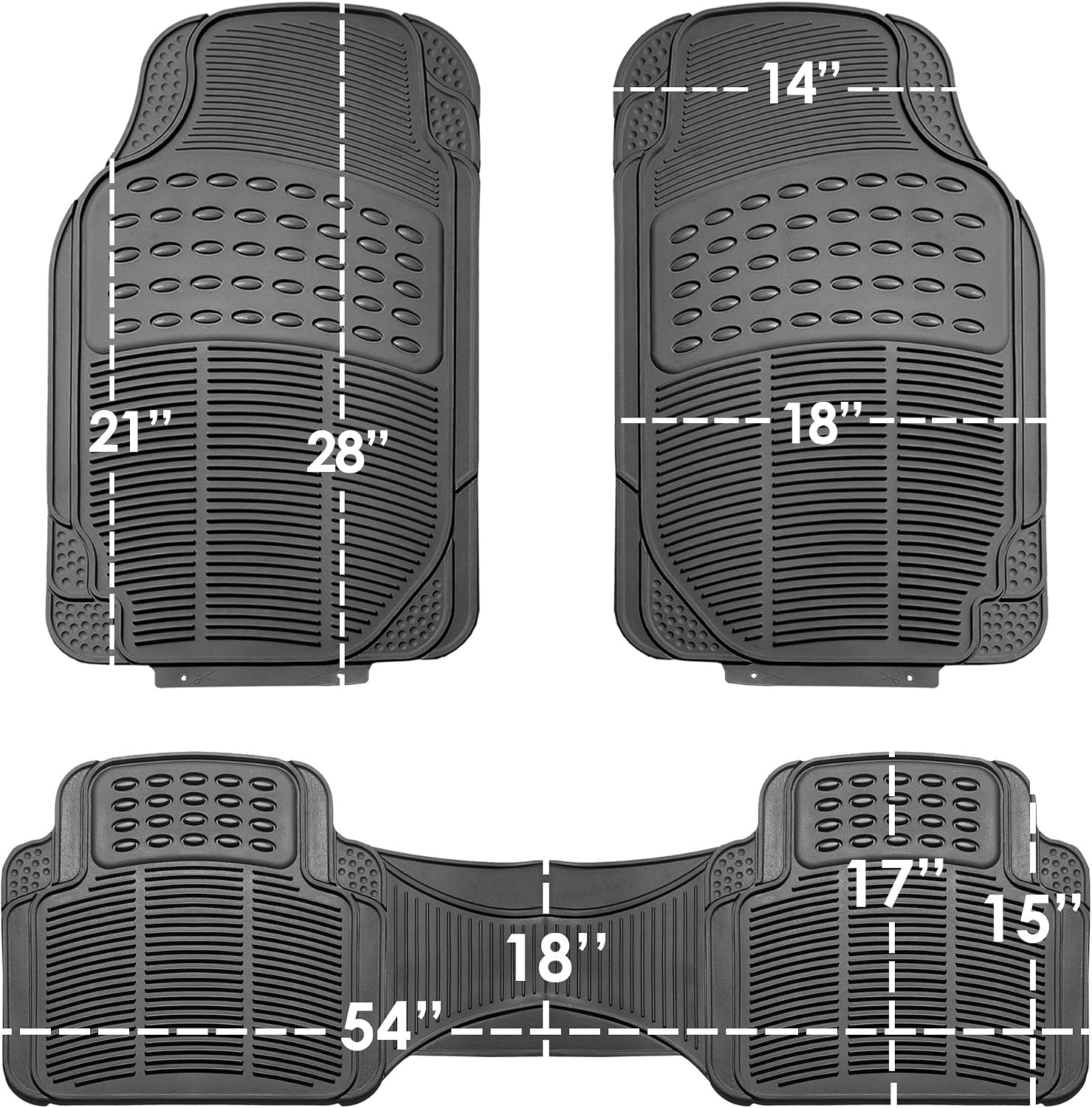 Thumbnail 5 de FH Group Universal Fit Heavy-Duty Rubber Car Floor Mats (Trimmable, ClimaProof) — Gray Full Set
