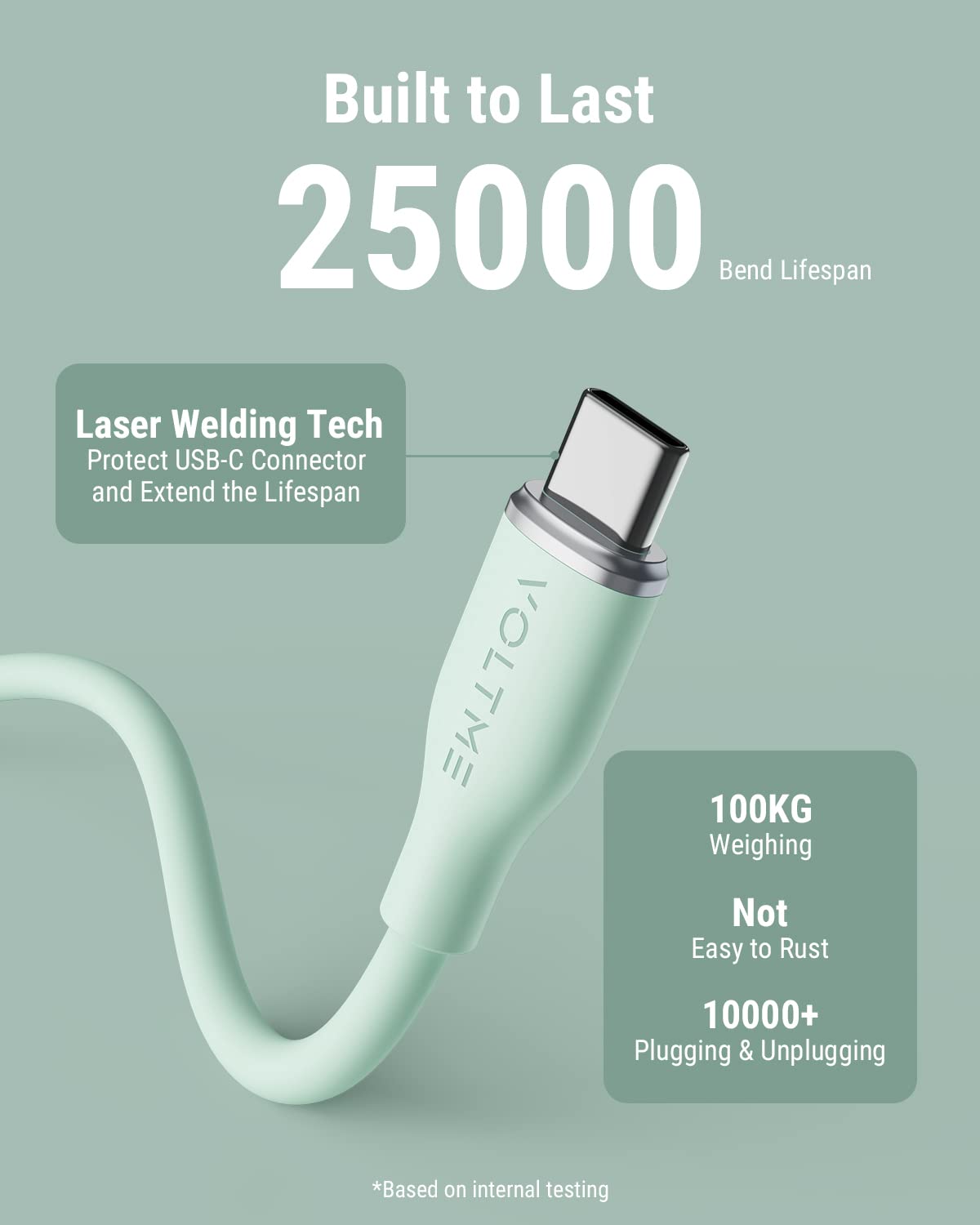 Thumbnail 3 de VOLTME USB-C to USB-C Cable 1.8m (Green) with Power Delivery fast charging up to 3A