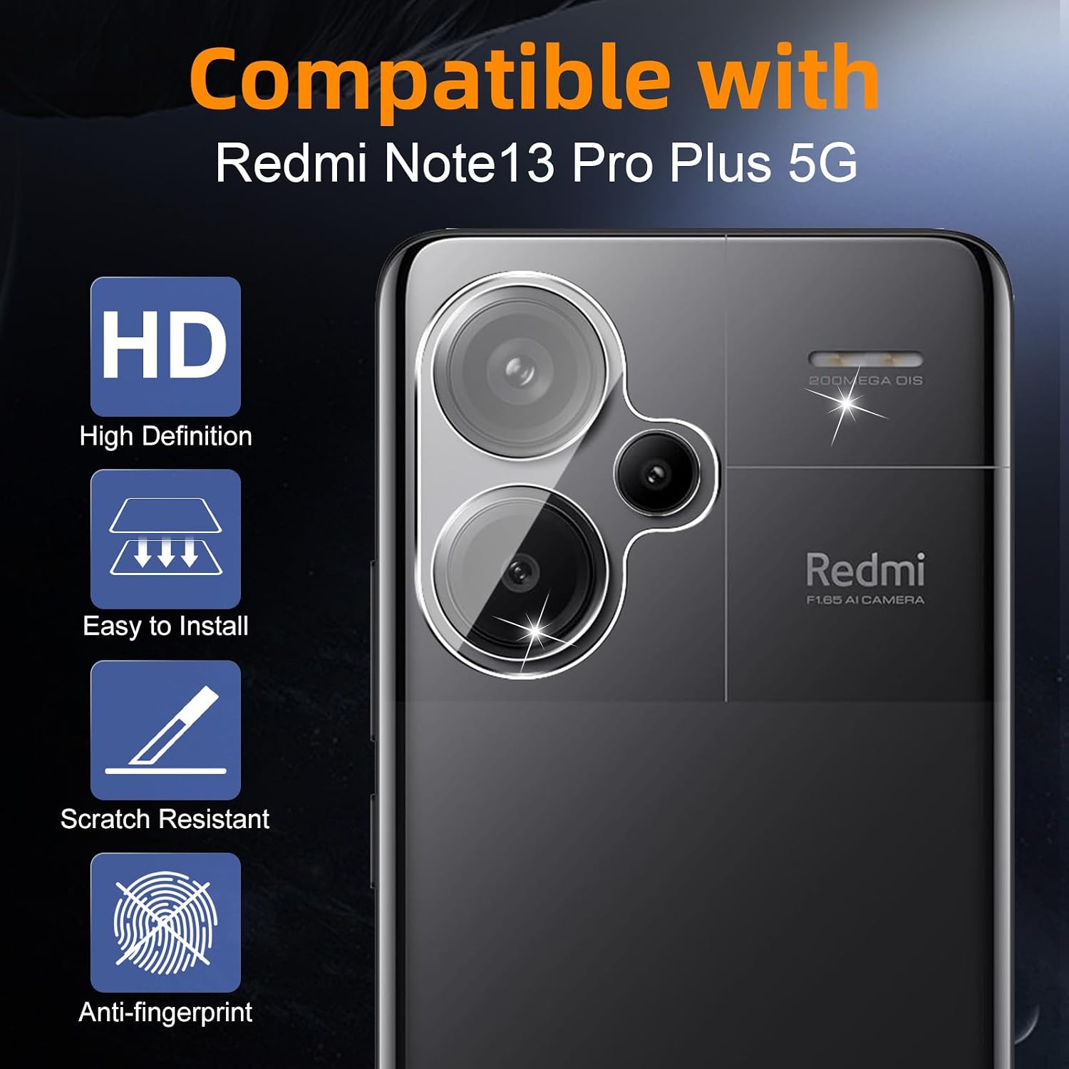 Detalle 2 de Vanrain Kameraschutz aus Panzerglas für Xiaomi Redmi Note 13 Pro+ 5G (3 Stück) – 9H, ultra-klar, kratzfest
