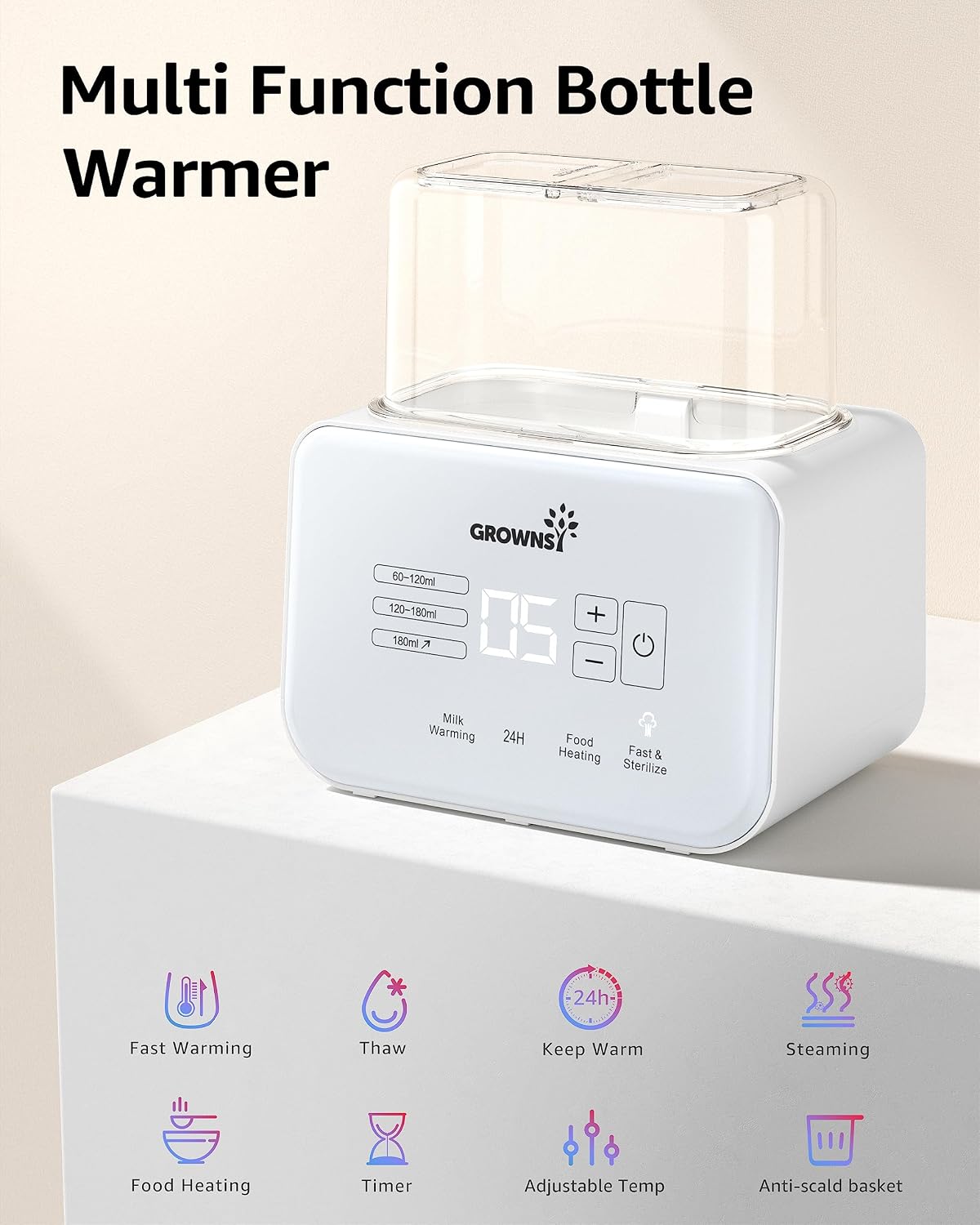 Thumbnail 1 de GROWNSY Fast Double Baby Bottle Warmer, 8-in-1 with Timer and Temperature Control