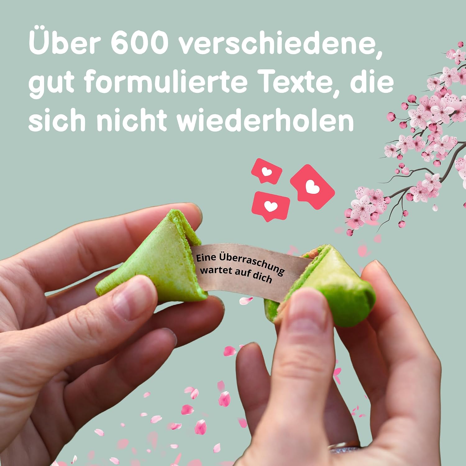 Detalle de Glückskekse Einzeln Verpackt – Matcha Fortune Cookies, 15 Stück (Deutsch & Englisch Sprüche)