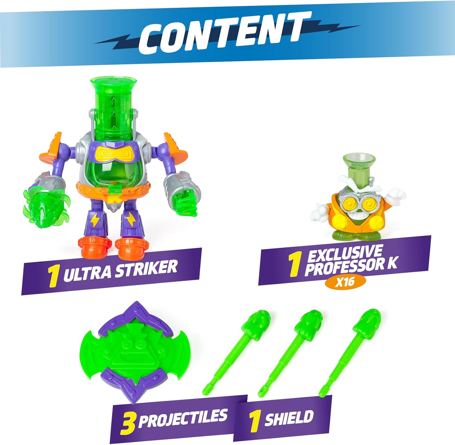 Detalle de SUPERTHINGS Ultra Striker Professor K (Kazoom Power) con robot, Professor K esclusivo e 3 proiettili
