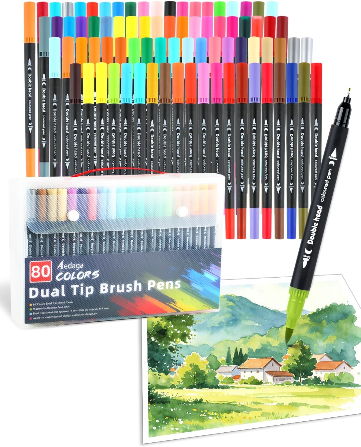 Detalle de 80 Colours Dual Tip Brush Pens (Extra Fine 0.4mm + Brush Tips 1–6mm) for Adults