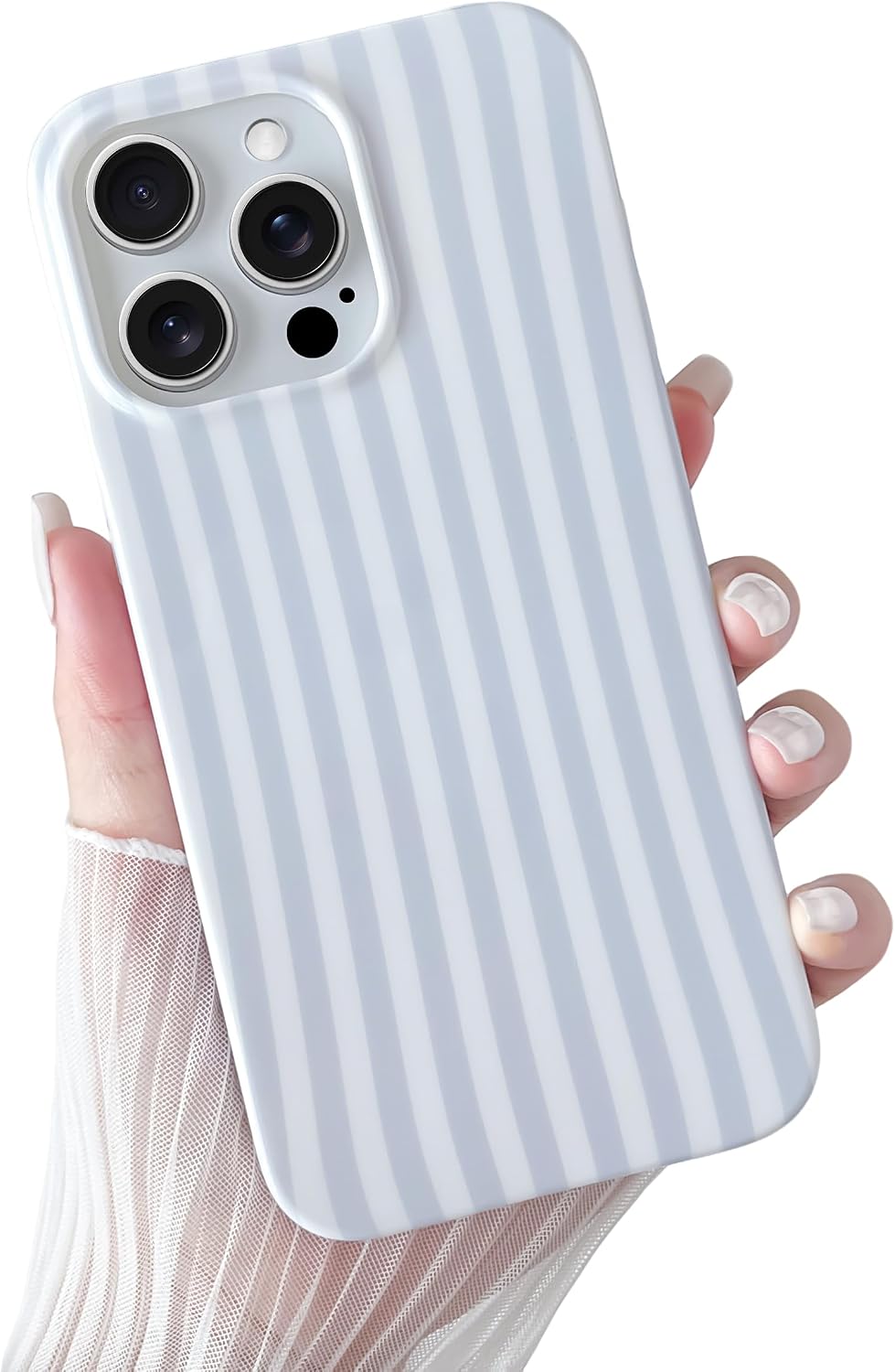 Detalle de Yeddabox Striped TPU Case for iPhone 16 Pro Max, Blue and White