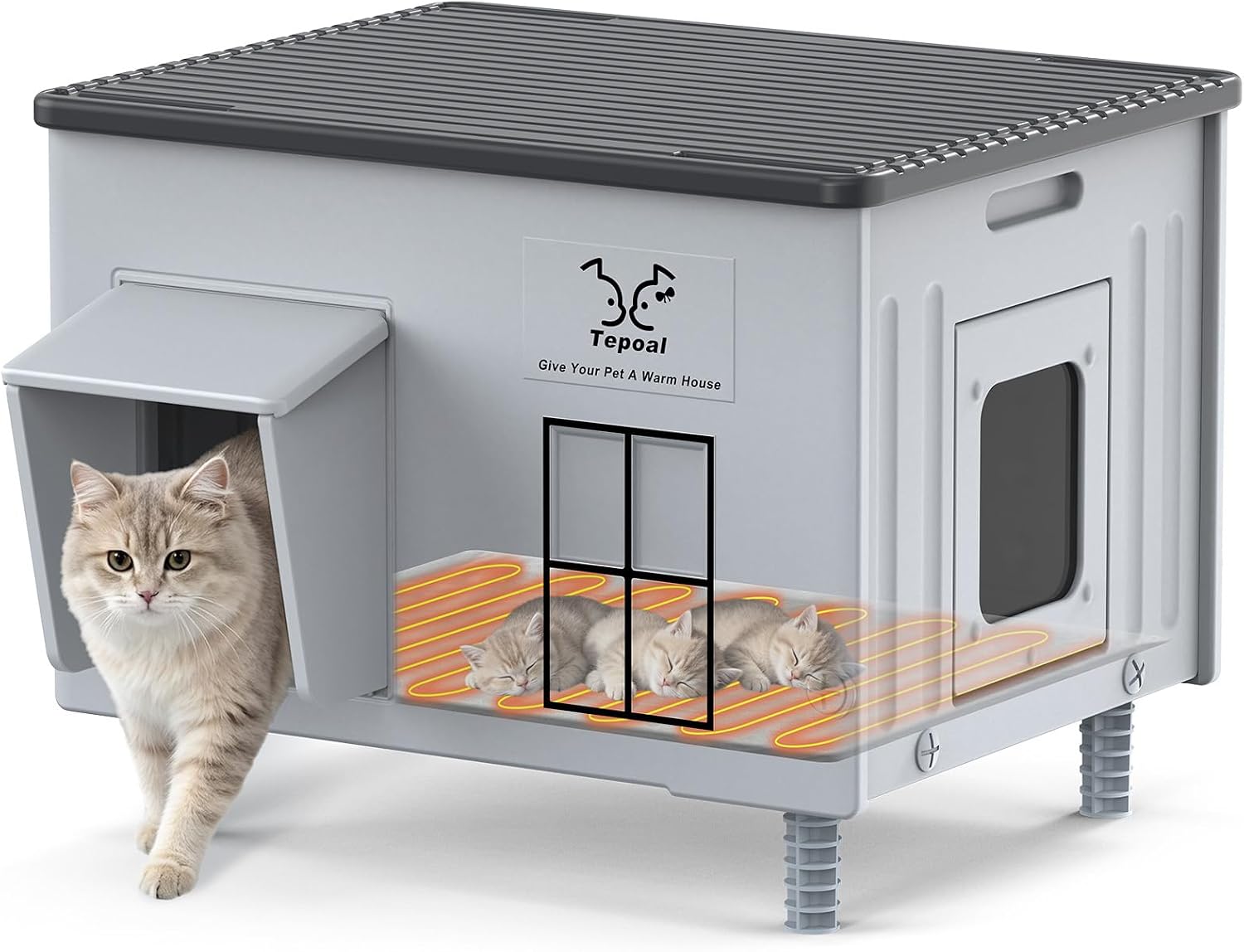 Detalle de Lxheir PL3560C Heated Outdoor Cat House with Heating Pad and Dual Exits