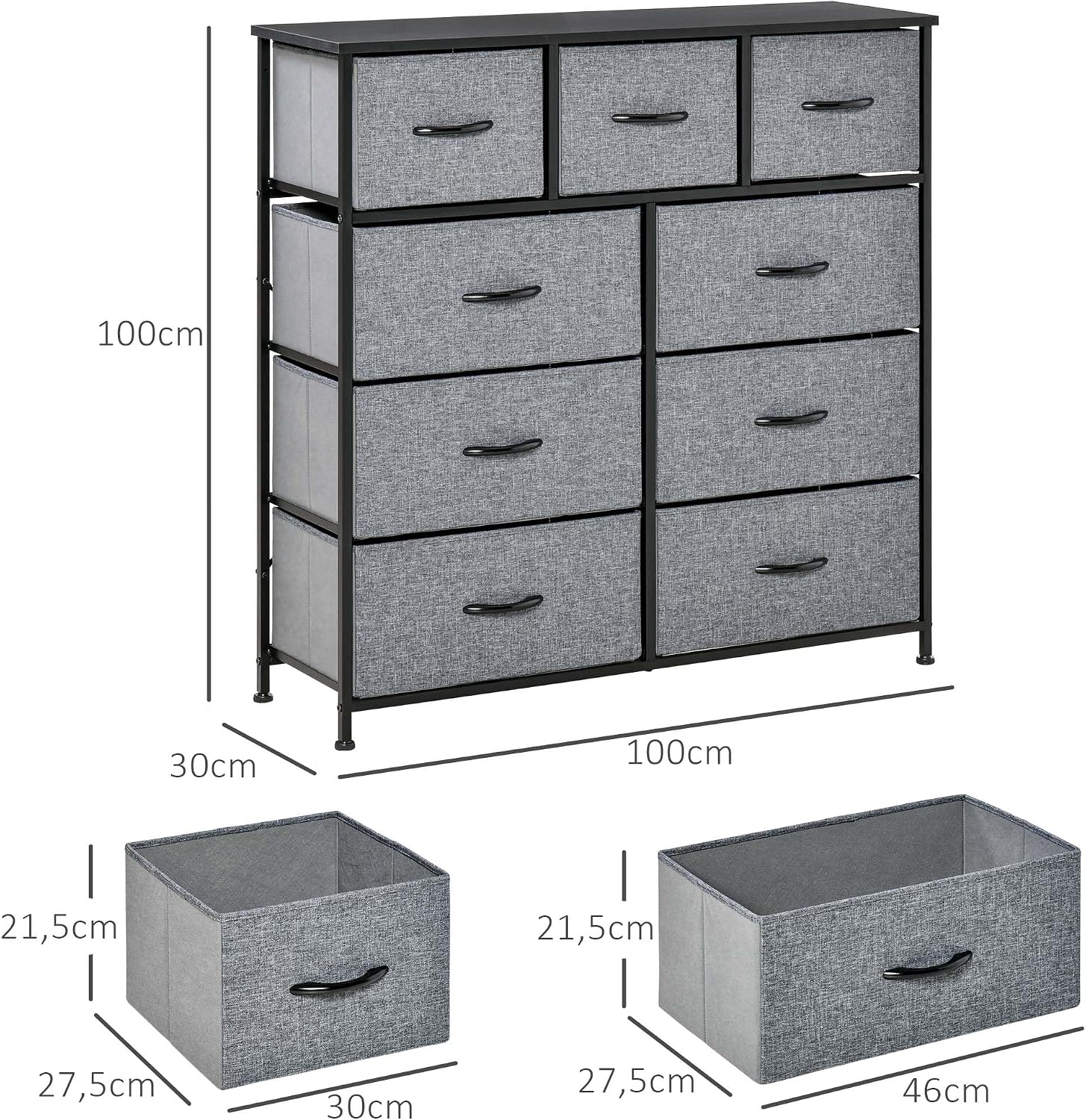Detalle 1 de HOMCOM Commode 9 tiroirs 100 x 30 x 100 cm