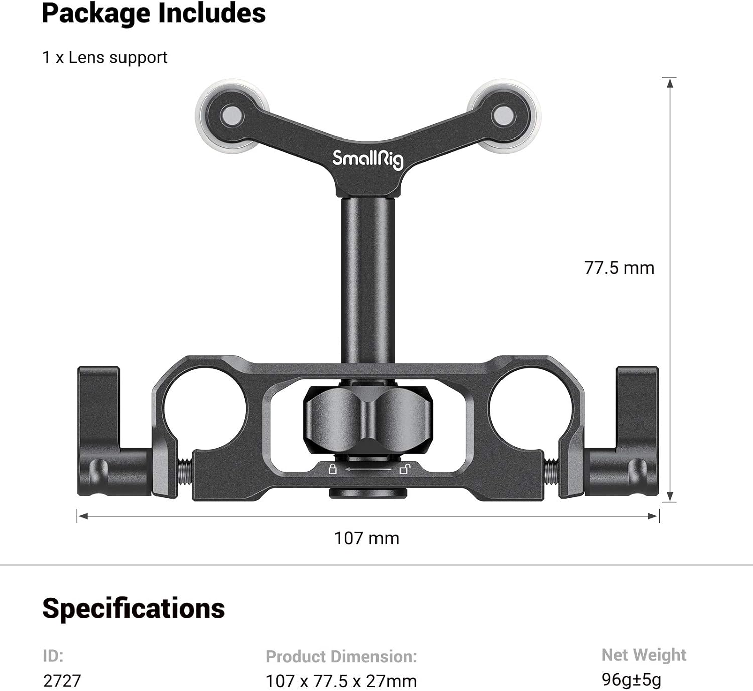 Thumbnail 6 de SmallRig 2727: Support d’objectif 15 mm pour Ø73–108 mm (2 kg) – stabilité et réglages