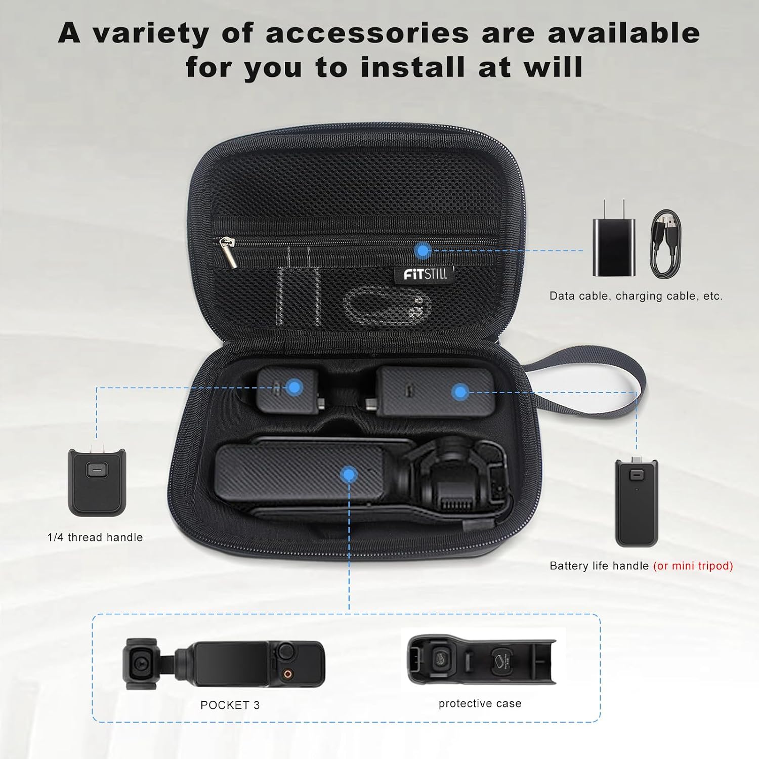 Thumbnail 2 de FiTSTILL Black Medium Carrying & Protective Hard Shell Case for DJI Osmo Pocket 3 (Case Only)